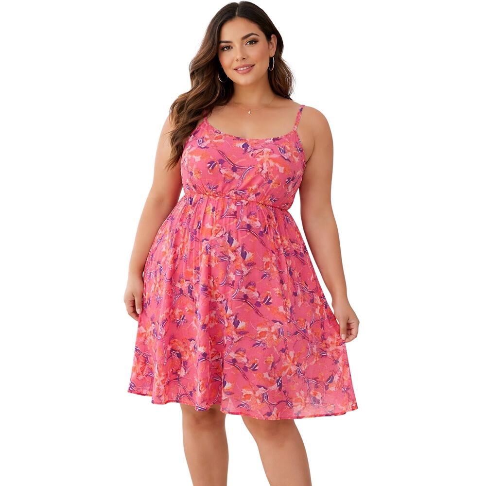 Torrid Pink Floral Spaghetti Strap Dress Size "1" US Size 14/16
